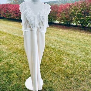 Boston Proper Sequin Floral Ruffle Jumpsuit - Ivory/Champagne - Size 2